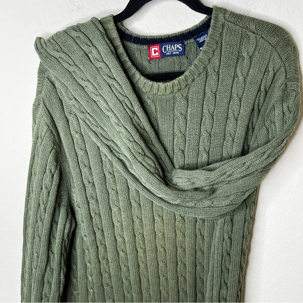 Vintage Chaps 100% cotton Green Cable-knit Sweater in size XL